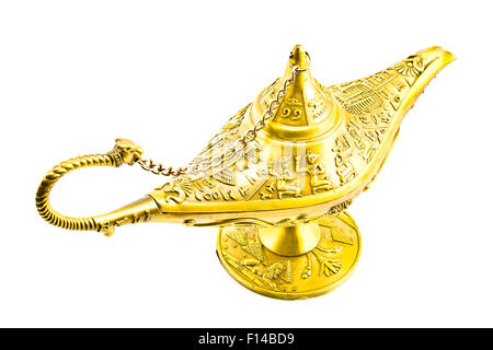 Aladdin`s magic genie lamp isolated on white Stock Photo